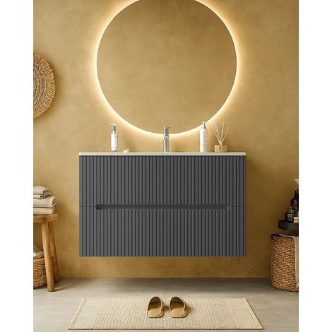Mobile bagno grigio 80x46 cannettato Urbino 2.0 con lavabo in resina lucida