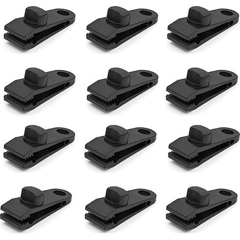 Set of 12 locking clips for tarpaulins and windbreaks, for camping, pool covers, shelters, black (1/5)