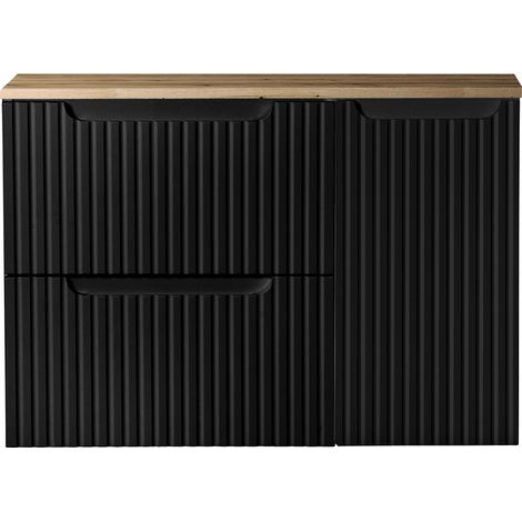 Waschtisch-Unterschrank 80cm, in schwarz mit Eiche, NEWPORT-56-BLACK (1/5)