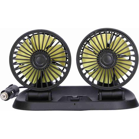 Ventilateur de voiture électrique à double tête rotative à 360°, 5 pales, 2 vitesses, ventilateur de refroidissement pour véhicules (12 V (pales jaunes)) (1/5)