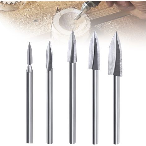 Fraise De Sculpture Bois - 5 Pièces - Tige 3,175 mm - Diamètres 3 4 5 6 8 mm - Pour Outil Rotatif - Lot Complet (1/5)