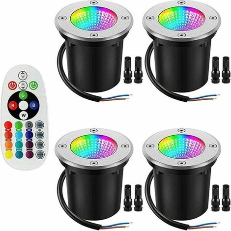Lampes encastrées RGB, lampes encastrées extérieures 12-24V, avec borniers, lampes paysagères LED basse tension étanches IP67 à changement de couleur 6W, paquet de 4 (1/5)