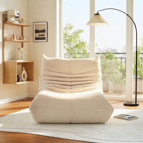 Fauteuil une place en agneau beige–fauteuil relax–rembourrage en mousse haute densité–dossier confortable–idéal pour le salon ou la chambre à coucher