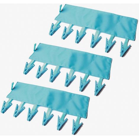 Cintre portable 3 pièces avec 6 pinces (bleu) (1/3)
