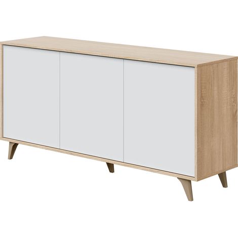 Buffet meuble de rangement en mélamine coloris chêne Canadianblanc artik - Hauteur 75 x Longueur 154 cm x Profondeur 40 cm - PEGANE- (1/5)