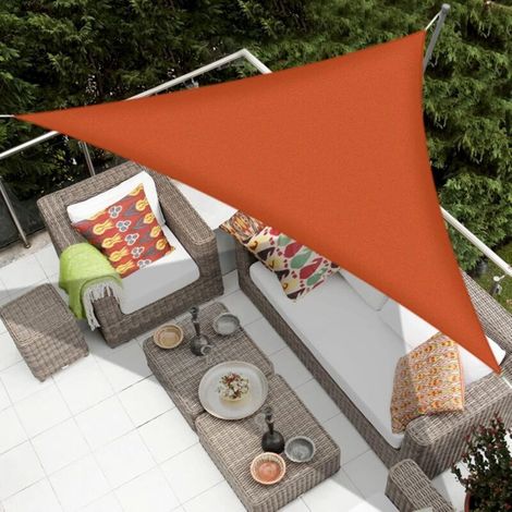 Voile d'ombrage Triangle 3x3x3m, Voile de Jardin Imperméable Triangle 160GSM Matériau Parasol Tissu Anti-UV Écran Solaire Auvent Auvent, pour Jardin Patio Partie Arrière Cour Camping, Orange (1/5)