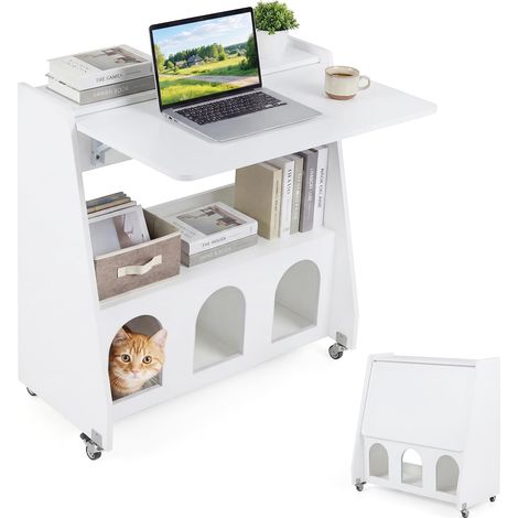 COSTWAY Scrivania Computer Pc Ufficio 80X60 Pieghevole Mobile Ruote Salvaspazio Piccolo Compatto Moderno Legno Cameretta Camera Studio Casa Home Office Tavolo (1/5)