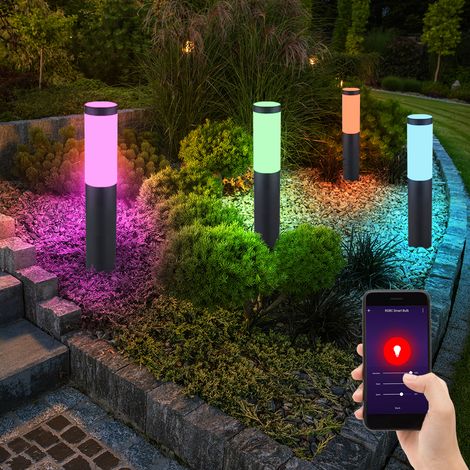 Lampada da giardino intelligente dimmerabile per esterni, base che cambia colore della luce, acciaio inossidabile antracite, LED RGB 8,5 W 806 lm 2700-6500 K, PxA 7,6 x 45 cm, set di 4