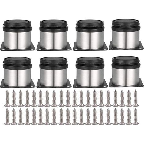 Lot de 8 pieds de meubles réglables, vis incluses, ronds, en métal inoxydable. Pieds de meubles, de tables, d'armoires, de meubles et d'étagères, hauteur réglable, 50 mm.