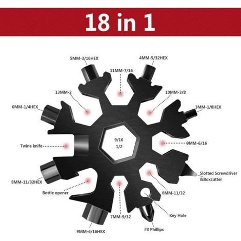 18-in-1 Schneeflocken-Multitool – Schlüsselanhänger-Flaschenöffner – Reise- und Campingzubehör (1/4)