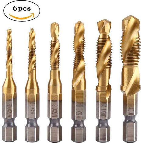 Mèches Fileteuse, Forêt Taraudeur, Forets Combinés et Tarauds, 6 Pièces d'outils de Taraudage à Filetage Tarauds à Vis Ensembles d'outils pour M3, M 4, M5, M6, M8, M10 (1/5)
