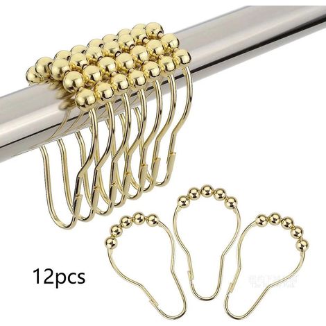 Anneaux de rideaux en métal doré antirouille, motif gourde à cinq perles - Lot de 12 (1/4)