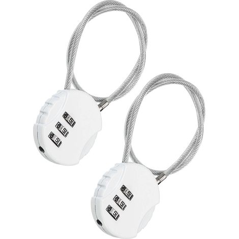 Set aus 2 x 30,5 cm langen, wasserdichten und zurücksetzbaren Zahlenschlössern mit Metallkabel und 30 cm langem Sicherheitskabel für Gepäck, Spind, Zaun, Werkzeugkasten und Tasche. (1/4)
