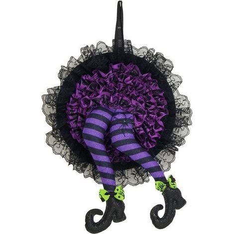 Halloween-Kranz in Form eines Hexenbeins - WINLLINEE - 26 x 3 x 40 cm - 9 cm Aufhängekordel (1/4)