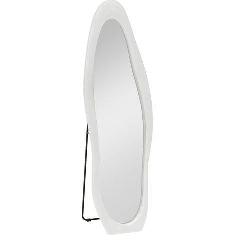 Miroir sur pied, 50 x 160 cm, cadre velouté, miroir mural à la forme ondulée irrégulière, convient pour la chambre et le salon, blanc. (1/5)