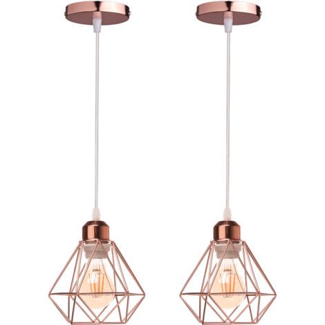 royaluxe- 2PCS Plafonnier Rétro Or Rose Suspension Luminaire Vintage D'Intérieur Suspension Lustre E27 Cage En Métal (1/5)