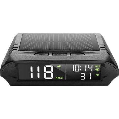 Affichage tête GPS voiture sans fil - Écran digital LCD solaire : Vitesse (KMH/MPH), Alerte survitesse, Heure, Altitude, Température (1/5)