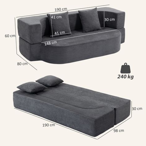 Schlafsofa, Bodensofa ohne Gestell mit dickem, hochdichtem Schaumstoff, breitem und tiefem Sitz, dunkelgrau (1/5)