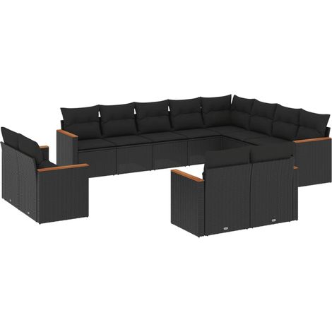 Salon de jardin 12 pcs avec coussins noir résine tressée (1/5)