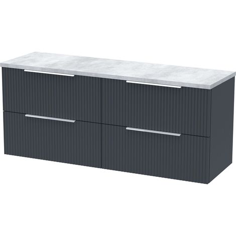Tixall Fluted 4 Drawer Wall Hung Vanity Unit with Laminate Worktop, Dark Grey, 1200mm (1/4)