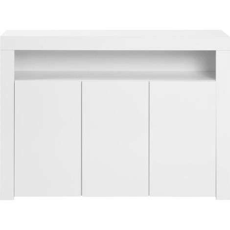 Credenza sideboard bianca lucida con LED 3 ante in legno 130x35x95 cm HOMVRA (1/5)
