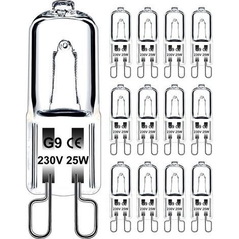 Ampoule G9 25W 230V Dimmable Blanc Chaud, Ampoule Halogène G9 Tolérance de 300°C, Ampoule Four G9 Pour Four Micro-ondes Cuisinière Plafonniers, Lot de 12