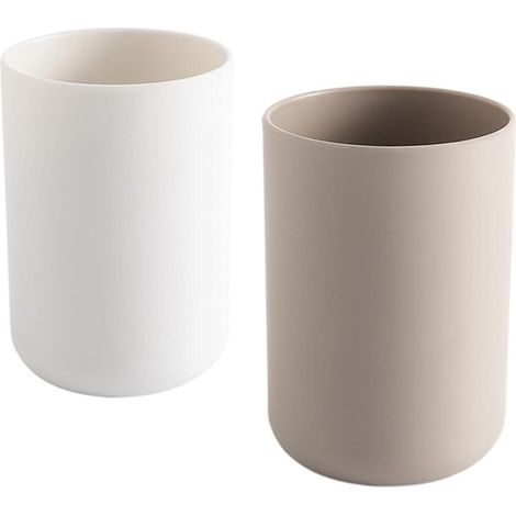 2-teiliges Zahnbürstenhalter-Set, Zahnbürstenhalter fürs Badezimmer, Becher, Kunststoffbecher 300 ml (Weiß und Braun) (1/5)