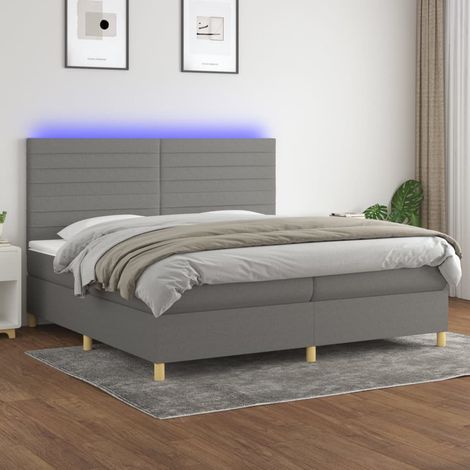 Sommier tapissier et matelas et LED - Sommier pour Adulte et Enfant - Gris foncé 200x200 cm Tissu BV367610 - BonneVie (1/5)