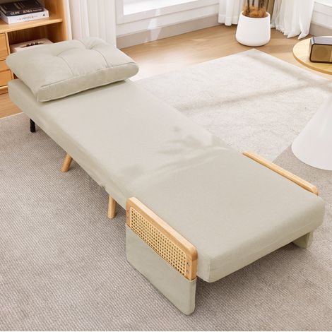 Poltrona letto 3 in 1 beige 67,5 x 73 x 86,5 cm con schienale regolabile e braccioli in rattan (1/5)
