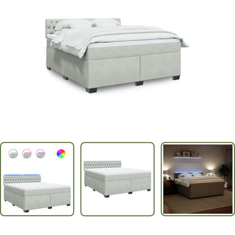 vidaXL Surmatelas - Sommier à lattes de lit et matelas Gris clair 180x200cm Velours (1/5)