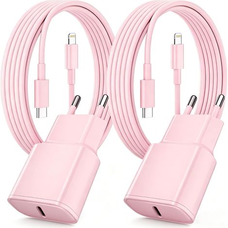 Schnellladegerät für iPhone, 2er-Pack PD 3.0 USB-C-Stecker mit 2 m Lightning-Kabel für iPhone 14/14 Pro/13/13 Mini/13 Pro/13 Pro Max/12/12 Pro/12 Pro Max/11/11 Pro/11 Pro Max (Pink) (1/5)
