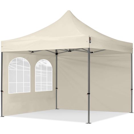 3x3m Pop Up Gazebo PREMIUM Steel 40 mm, incl. Sidewalls with Windows, cream High Performance Polyester approx. 350g/m²