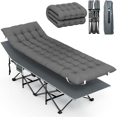 Lit de camping sac de transport 186x68x37 cm gris foncé pliant avec appuie-tête de matelas amovible et (1/5)