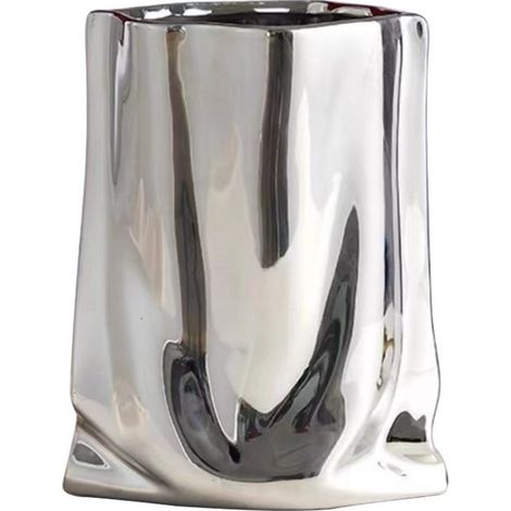 Vase en Céramique Argent 23,5×16,5 cm - Décoration Intérieure Élégante pour Fleurs, Bouquets, Salon et Centre de Table (1/5)