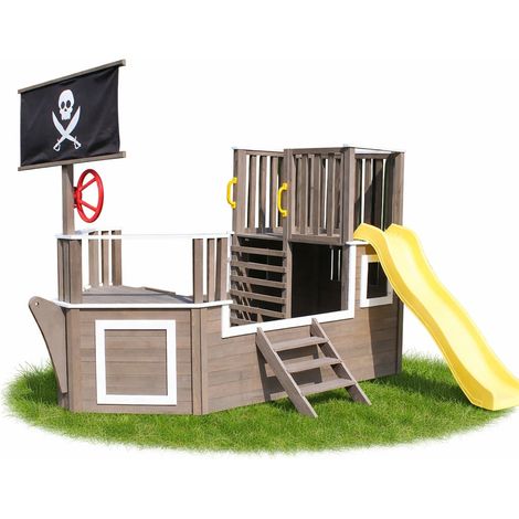 Struttura da Arrampicata in Legno GINGER HOME Nave Pirata con Scivolo e Sabbiera – per Cortile e Giardino, 310×320×180 cm (1/5)