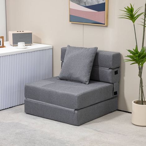 Fauteuil relax 2-en-1, convertible en lit, jusqu’à 100 kg, canapé pliant, gris foncé, avec fonction lit pour invi (1/5)