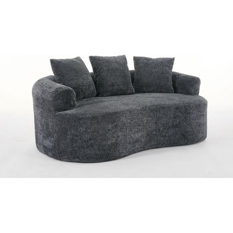 Canapé 2 places incurvé en chenille, petit canapé avec 3 coussins, assise profonde pour appartement et salon, aucun montage requis (1/5)