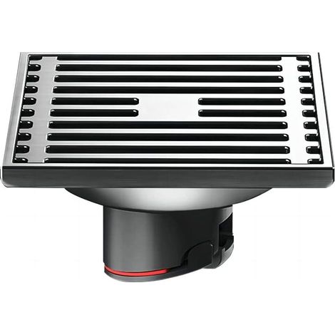 Couvercle de Drain de Vidange Carré en Acier Inoxydable Drain de Sol Droit Anti-Odeur pour Salle de Douche, Carré 100 mm, Noir (1/5)