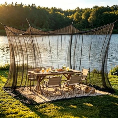 Moustiquaire Extérieure XXL 3x3x2,5 m 220 Mailles (Noir) Camping et Jardin, Grande Tonnelle, Pour Pavillon (1/5)