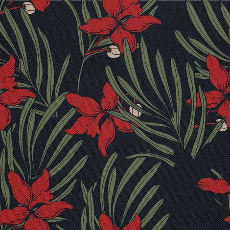 Tela decorativa para exteriores tipo oxford - motivo de flores rojas sobre fondo negro I DX229 (1/5)