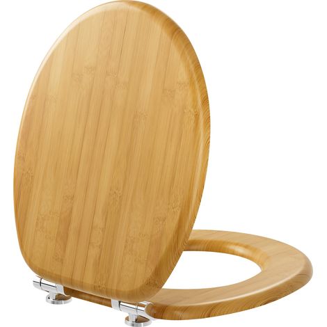 CECIPA MAX WC-Sitz mit Absenkautomatik aus Holz, hochwertiger Toilettendeckel mit 250 kg Belastbarkeit, Toilettensitz, Klodeckel für WC, MDF Holzkern, Bambusmaserung