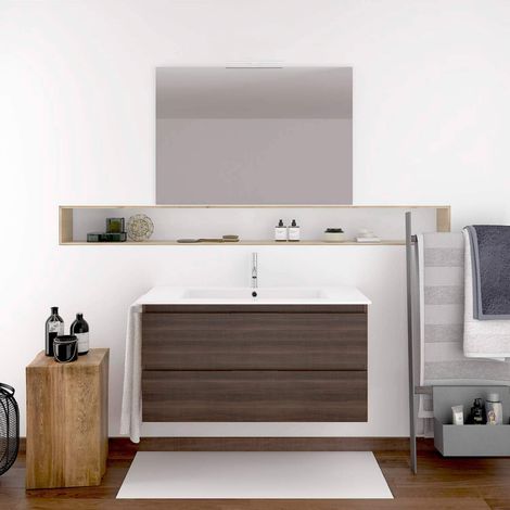 Conjunto de mueble de baño suspendido LOKI con lavabo y espejo ¡¡con toallero de regalo varios colores y medidas en Fresno tea FONDO REDUCIDO 50X39CM (1/5)
