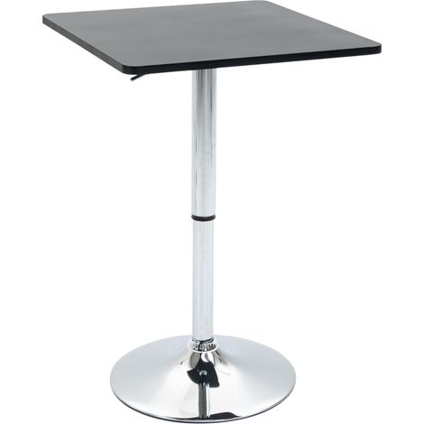 Table de bar ronde réglable en hauteur, plateau noir avec base chromée, style contemporain, surface 60 cm, hauteur 69-93 cm, design moderne