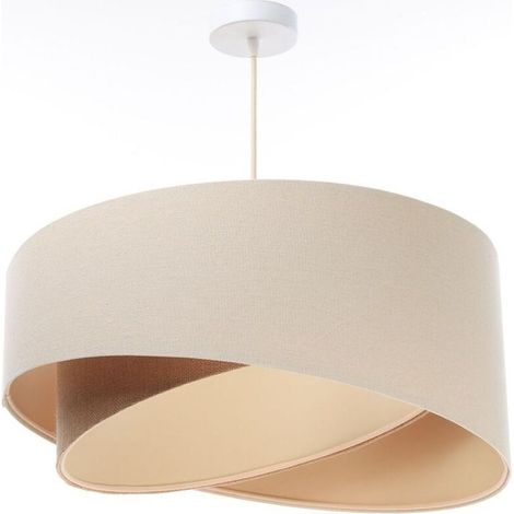 Lampe suspendue tissu D : 50 cm ronde H : max 105 cm blanc crème beige E27 moderne. (1/5)