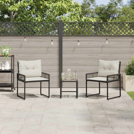 Gartenmöbel-Set mit Kissen 3 pcs Schwarz und Weiß