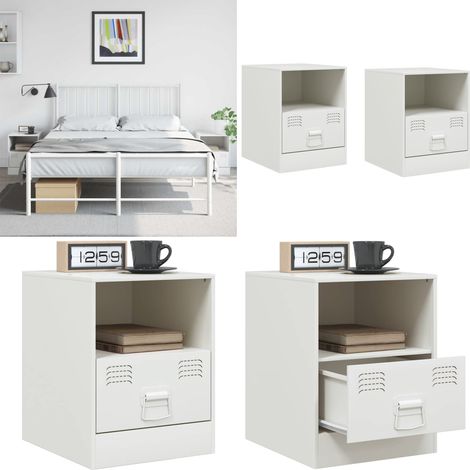 Nachttische 2 Stk. Weiß 34,5x39x44 cm Stahl - Nachttisch - Schreibtisch - Wohnzimmermöbel - Esszimmermöbel - Weißer Nachttisch - Home & Living (1/5)