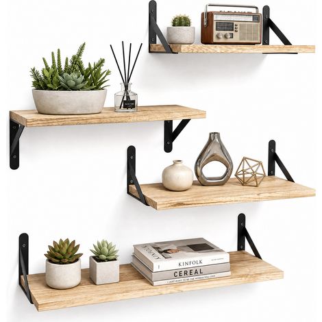 Levede Wall Mounted Floating Shelves Set of 4 Rustic Display Shelf Solid Wood (1/5)