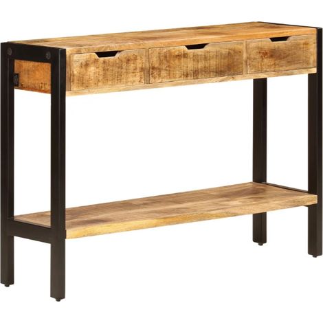 Console 3 tiroirs manguier massif clair et métal noir Grey (1/5)
