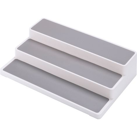 Rangement de plan de travail de cuisine, étagère à trois niveaux pour plan de travail étendu, surface antidérapante, matière plastique, blanc - gris (1/5)