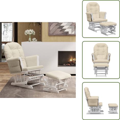 Schaukelsessel mit Hocker Gleitend Cremeweiß Stoff - Schaukelsessel - Sessel - Glider Stuhl - Beistelltisch - Lounge Chair (1/5)